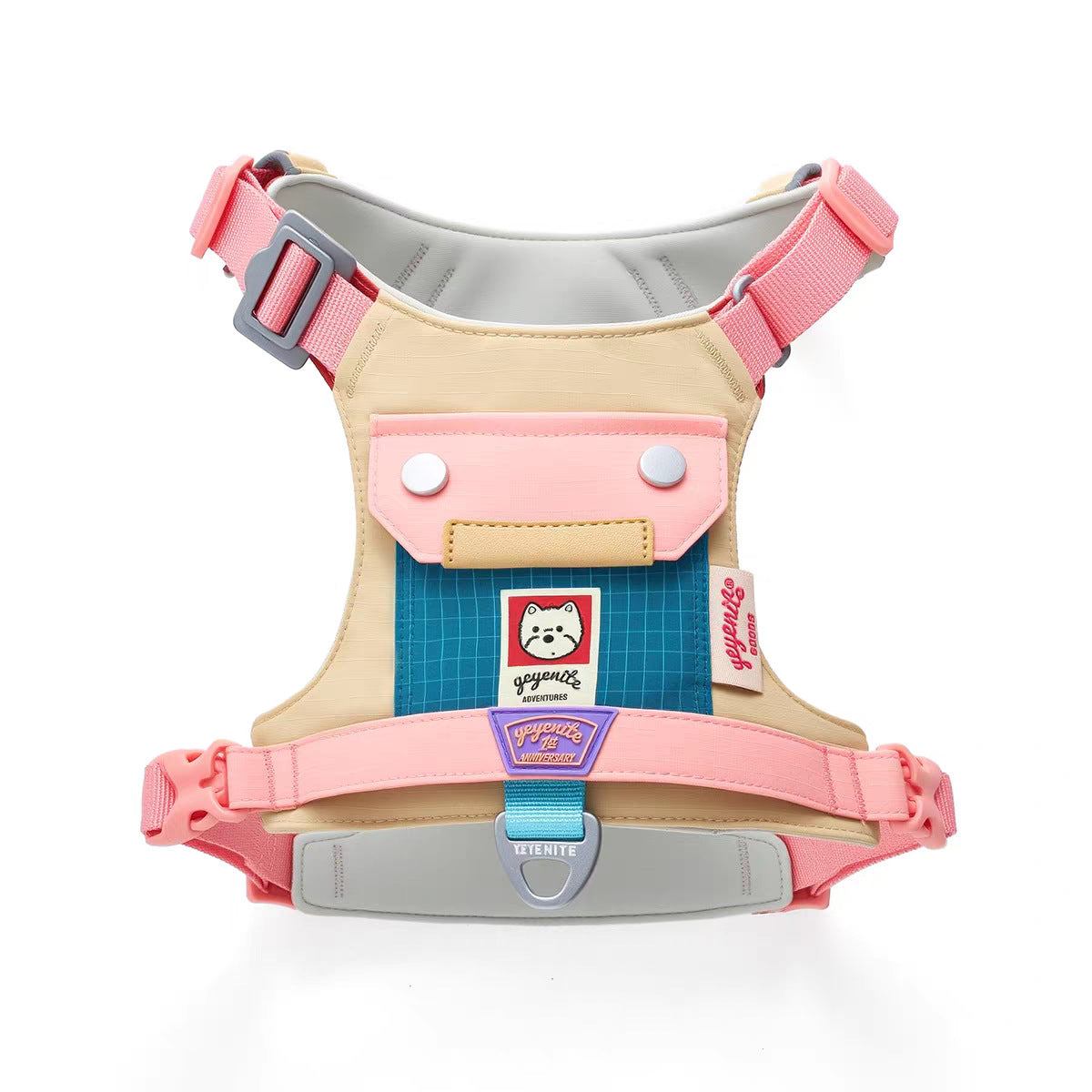 Harnais gilet coloré pour chien, détail du poitrail