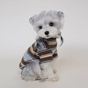 Polo bleu rayé pour chien à col montant — vue 2