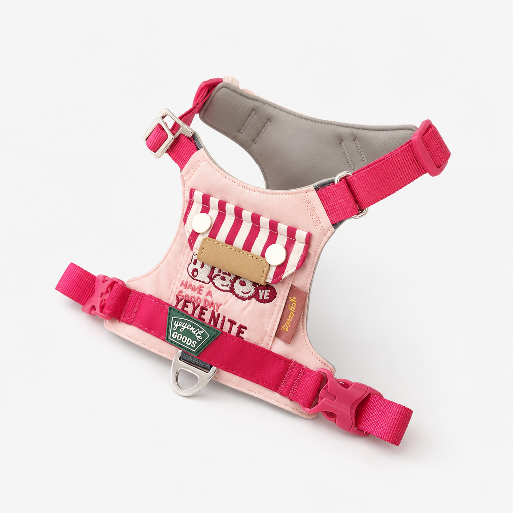 Harnais gilet rose pour petit chien, vue de face